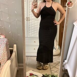 Vintage Prom Zum Zum by Niki Livas 90’s Rhinestone Black Mesh Halter Dress